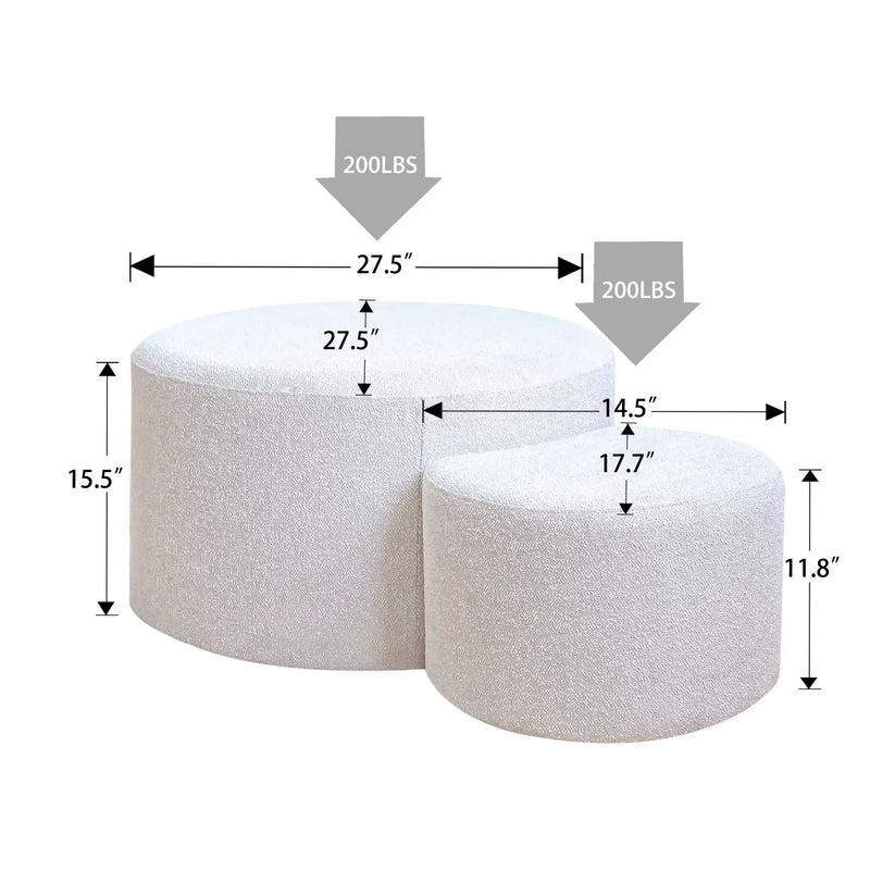 Upholstered Nesting Coffee Tables, Side Table, Footrest, Ottoman & Seat For Living Room Bedroom Entryway Office (Set of 2) - Beige by HouseOfZazla