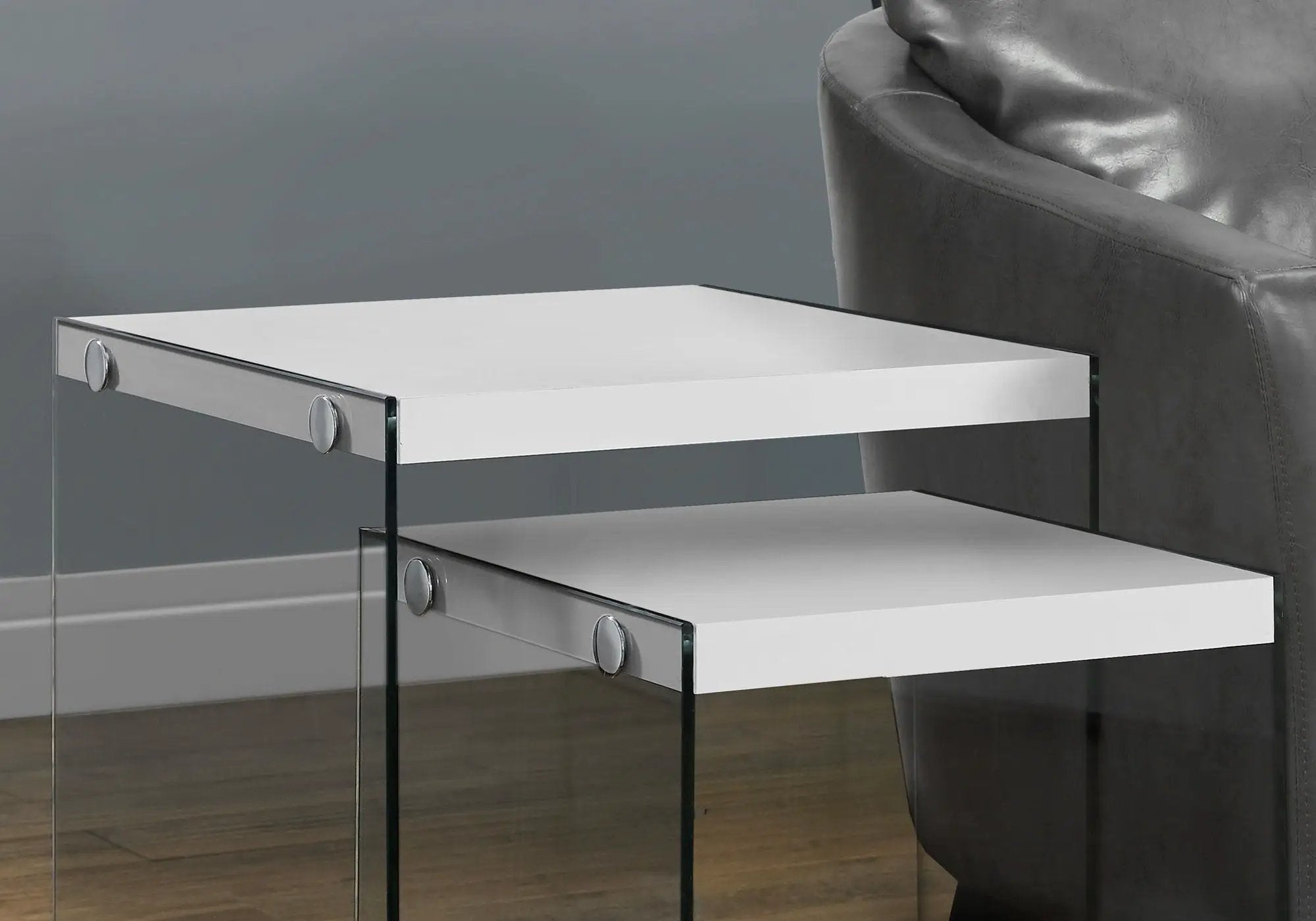 Accent Nesting Table Clear Tempered Glass For Living Room (Set of 2) by HouseOfZazla