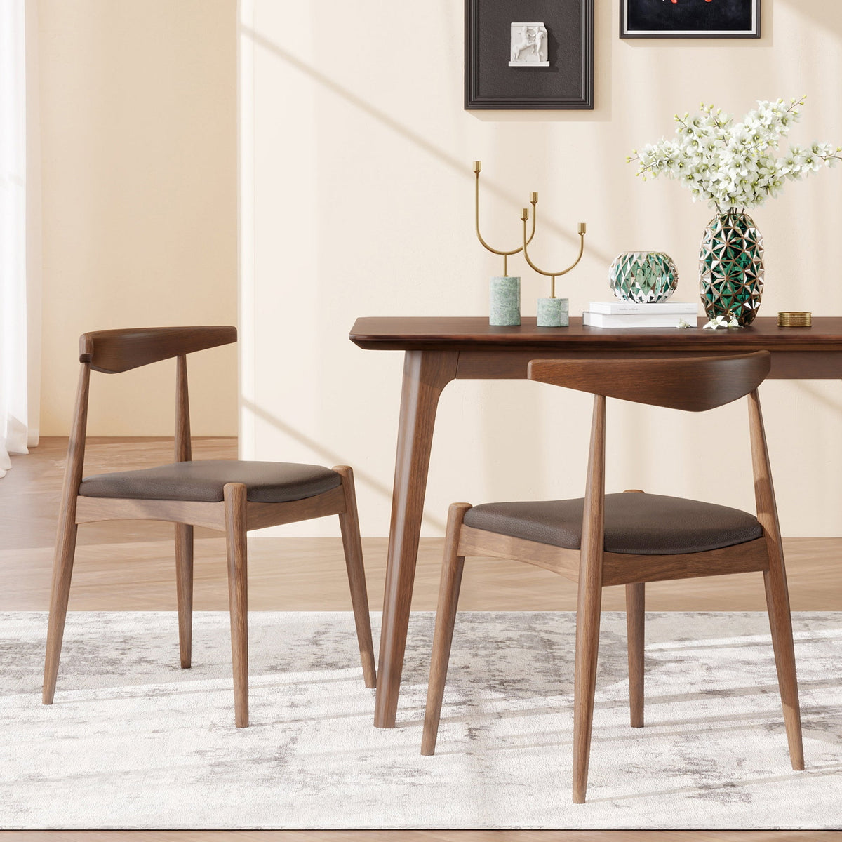 Set of 2 Rubberwood Dining Chairs with Faux Leather Upholstery - Multiple Colors, photo 2 of 11