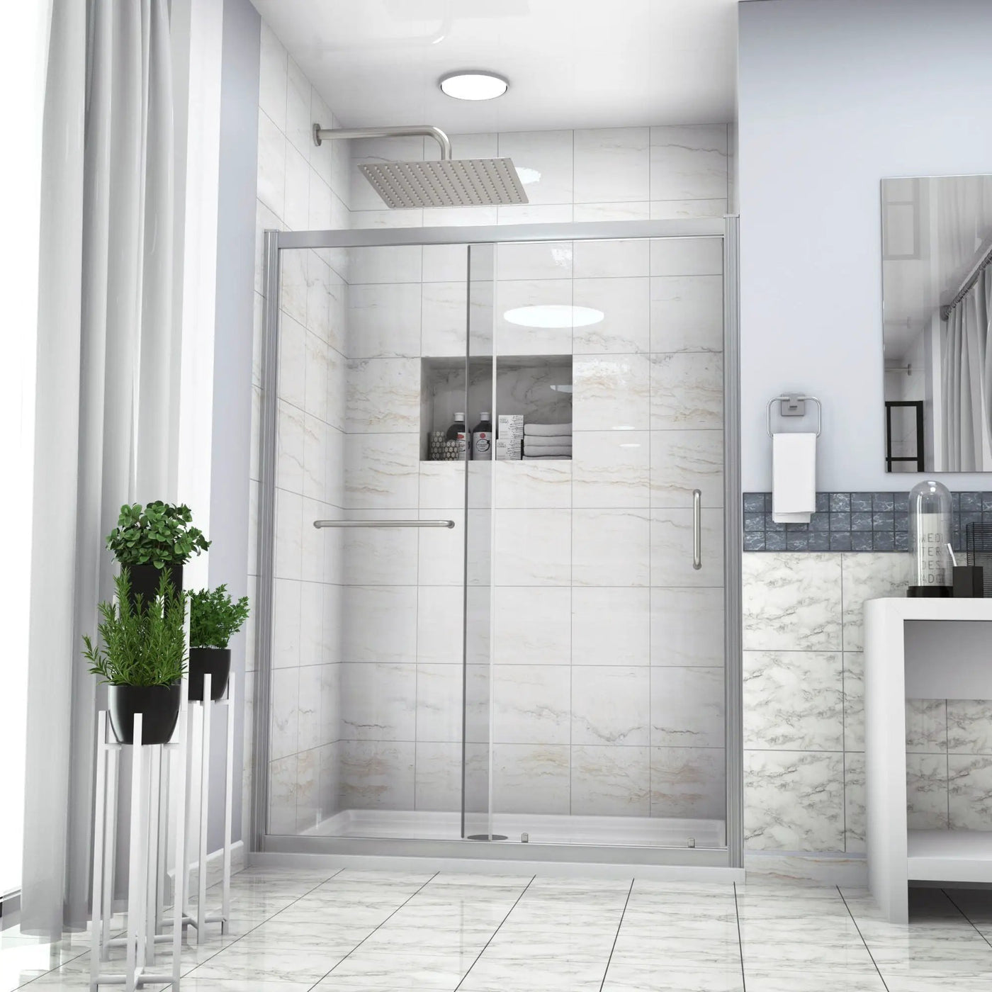 Single Sliding Bypass Shower Door Tempered Glass Enclosure by HouseOfZazla