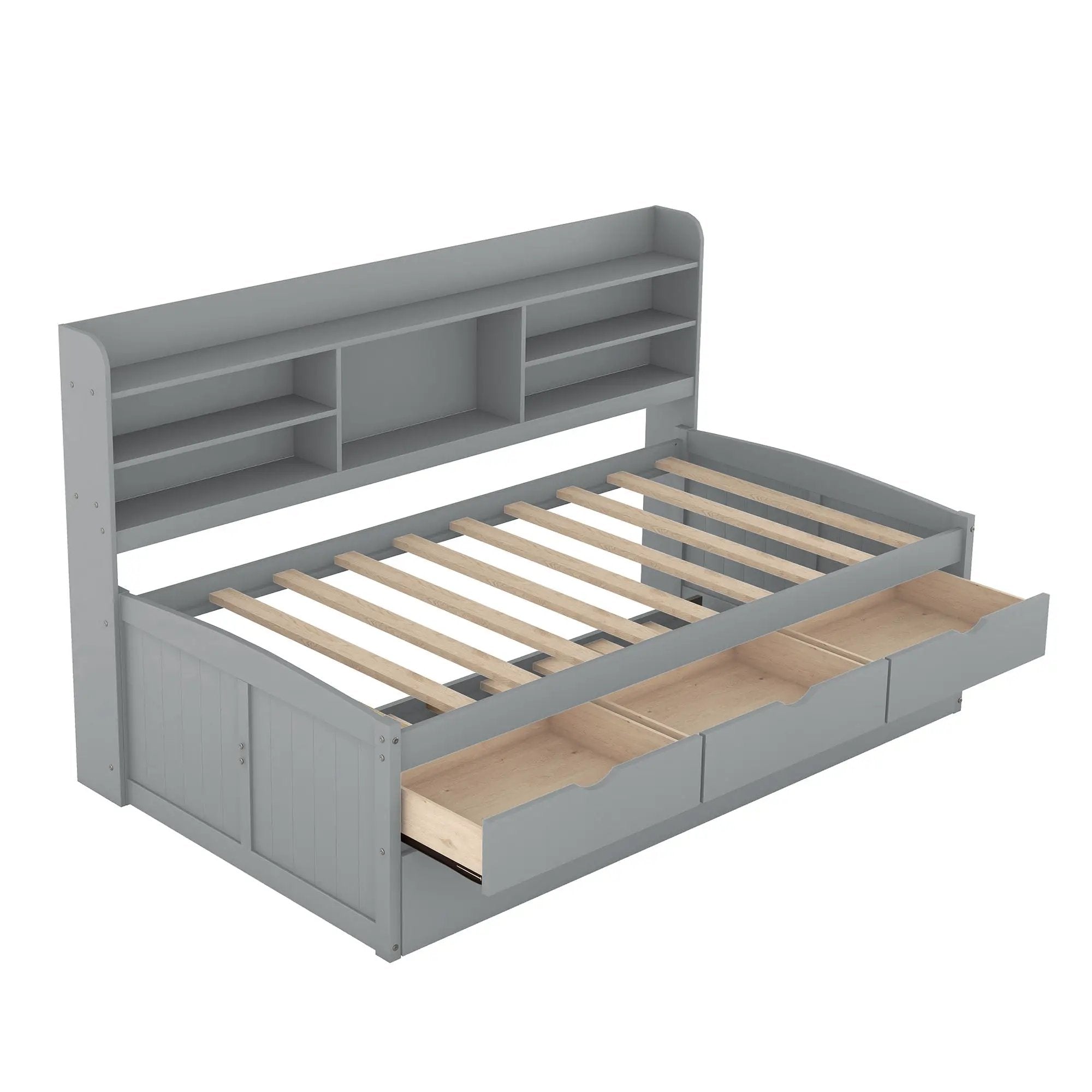 Captain Bed With Built In Bookshelves, 3 Storage Drawers, And Trundle by HouseOfZazla