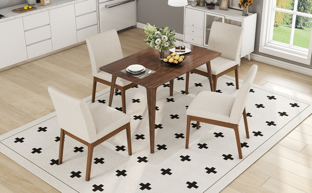 5-Piece Dining Table Set with Upholstered Chairs - Light Beige/Walnut, photo 2 of 10