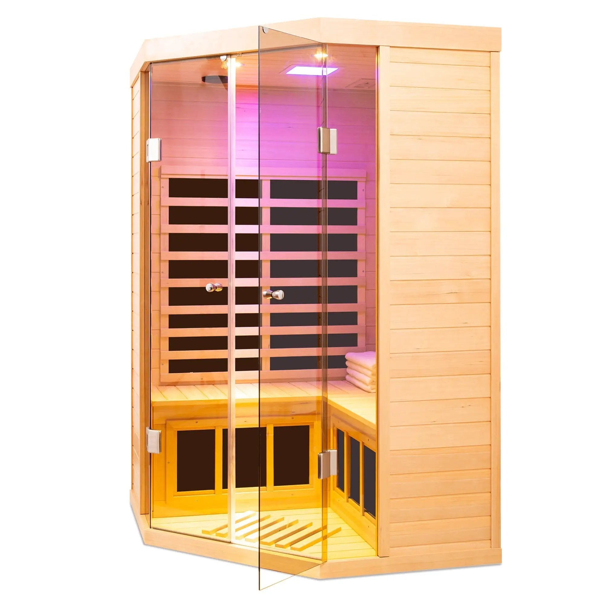 Deluxe Hemlock Far Infrared Corner Sauna Room with Glass Front for Two Persons by HouseOfZazla