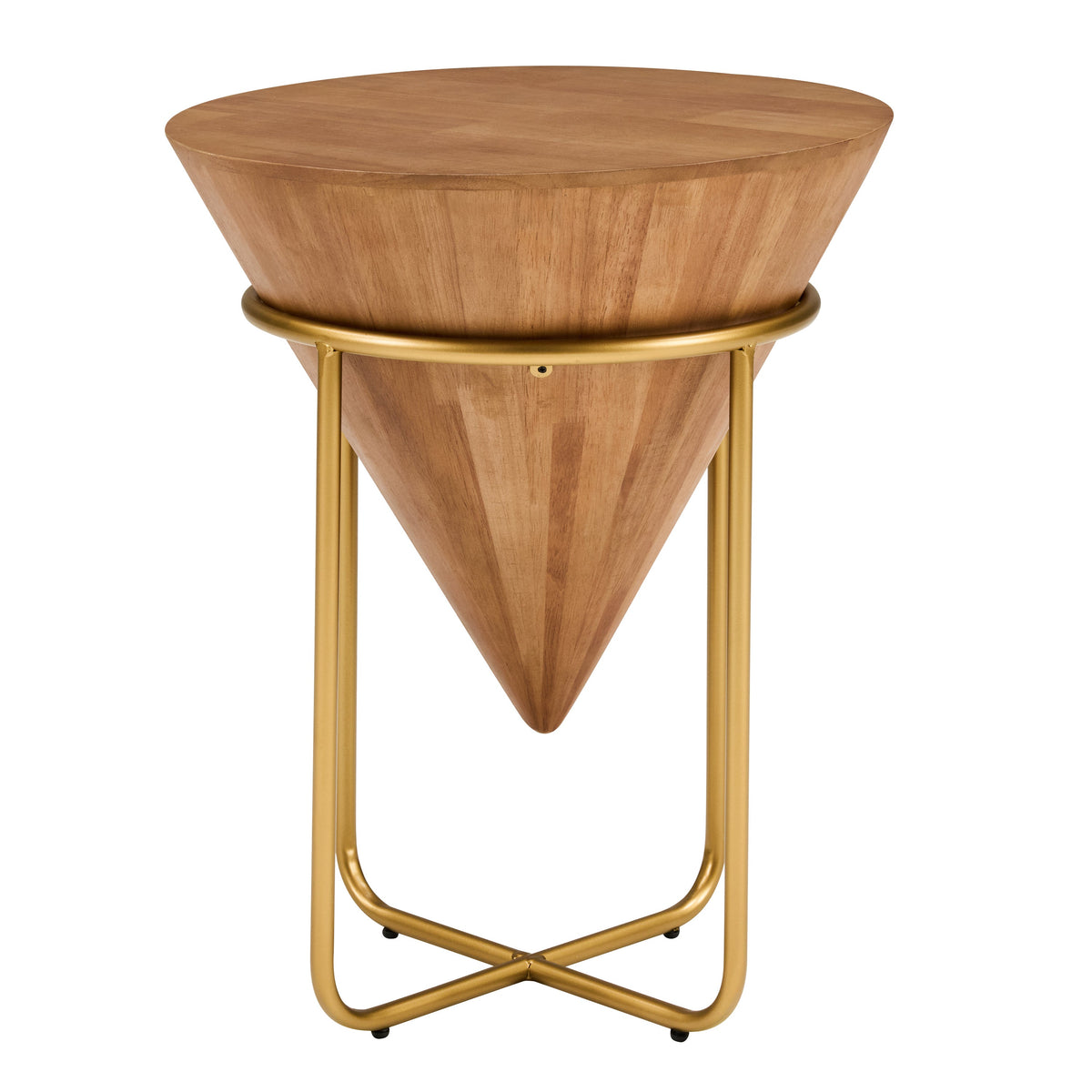 Minimalist & Luxe Wood Side Table with Solid Wood Top - Brown & Gold, photo 7 of 10