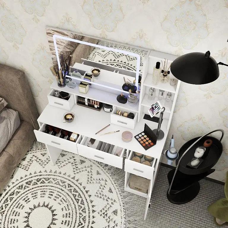 40.95" Newly Designed Smart Mirror Dressing Table With Drawers And Storage Cabinet, Dressing Table With Dressing Pad For Bedroom, Dressing Room by Unique Piece Furniture