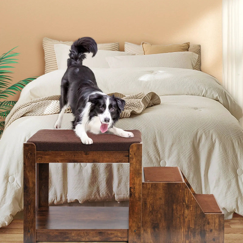 Pet Bunk Bed With Removable Step For Dogs And Cats, Multi-Level Bed Window Perch Seat Platform With Cushion And Cat Scratch Pad, Indoor Use - Dark Brown by HouseOfZazla