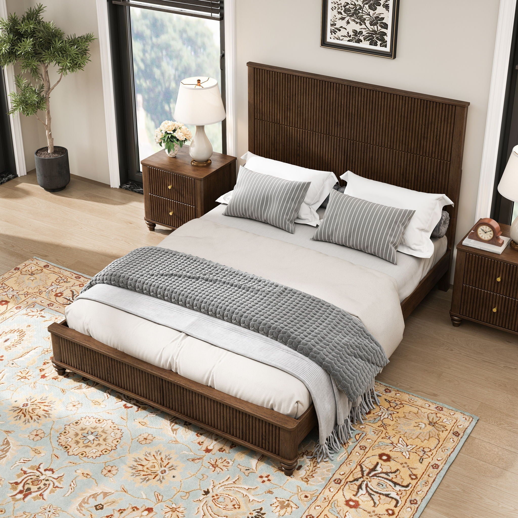 Platform Bed Frame With Tall Headboard by HouseOfZazla