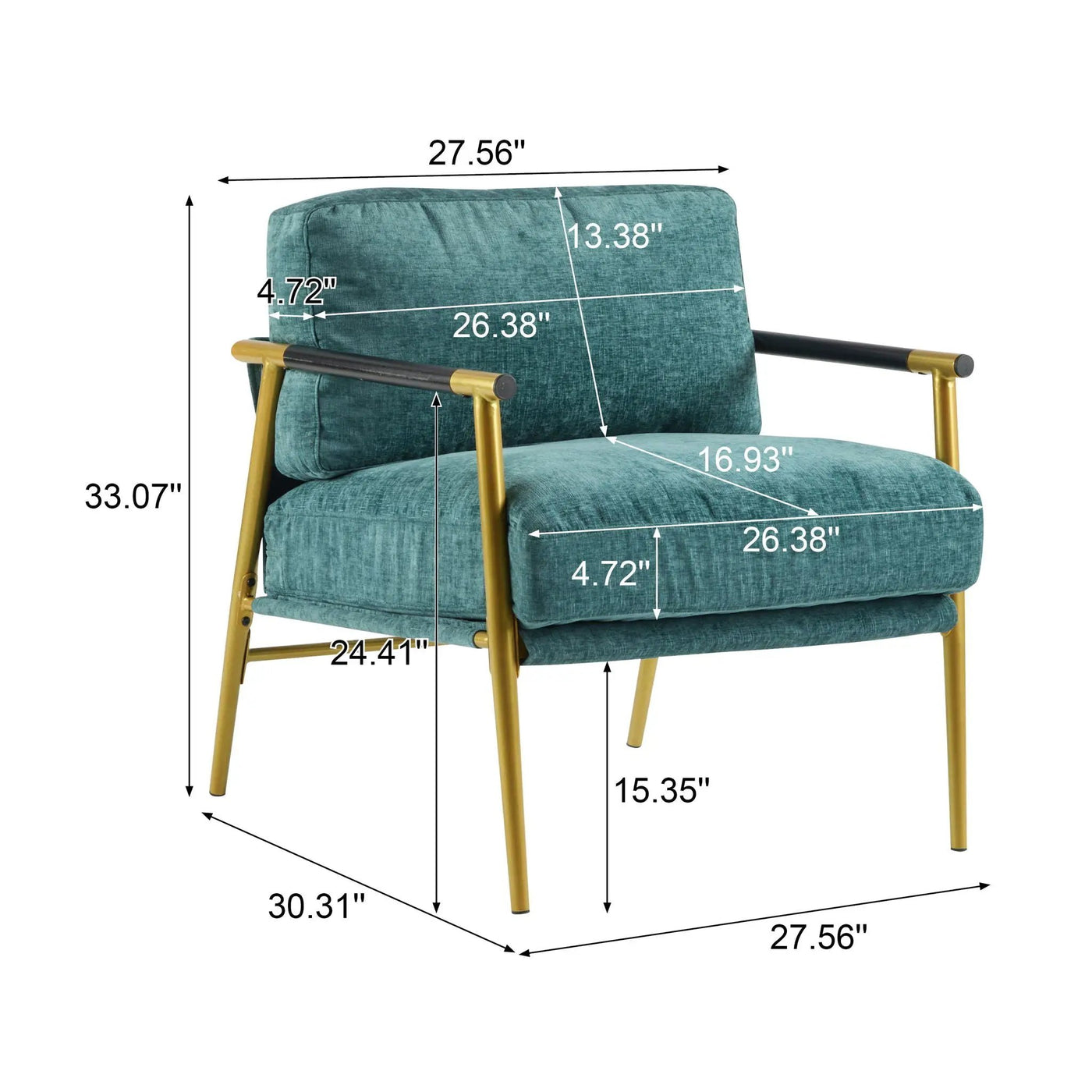 Modern Accent Chair With Plush Cushions and Wooden Armrests by HouseOfZazla