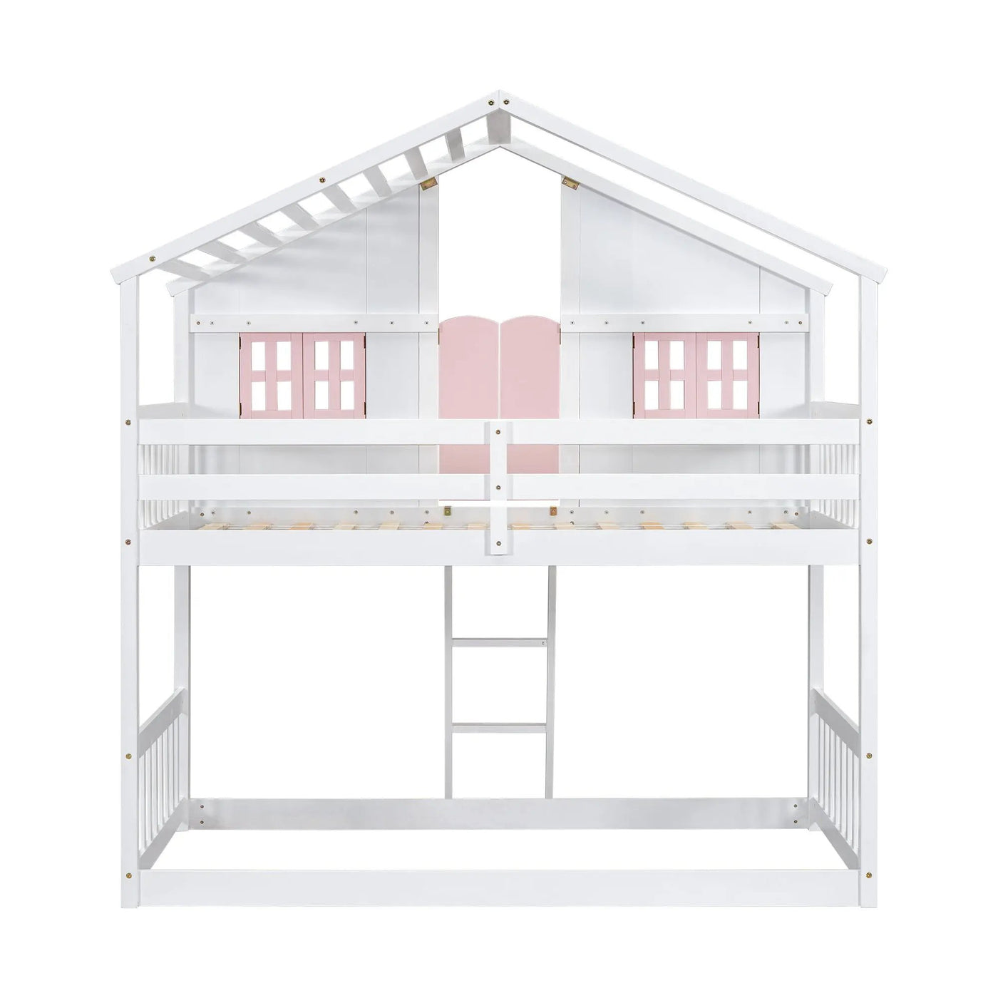 House Bunk Bed With Roof, Window, Window Box, Door, With Safety Guardrails And Ladder by HouseOfZazla