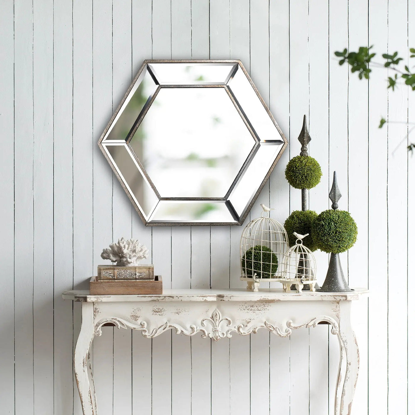 Hexagon Wall Mirror With Contemporary Glass Design, Home Decor Accent Mirror For Living Room, Entryway, Bedroom by HouseOfZazla