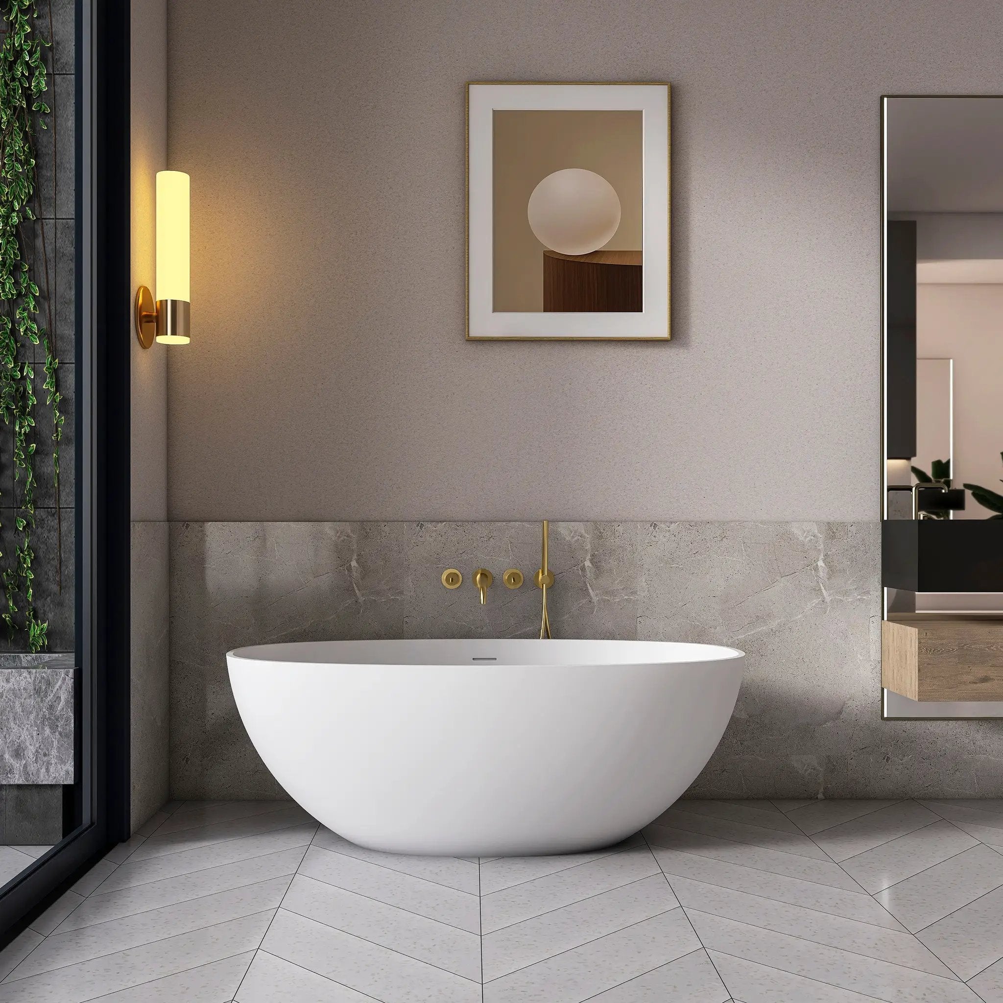 61 Inch Small Size Artificial Stone Solid Surface Freestanding Bathroom Bathtub by HouseOfZazla