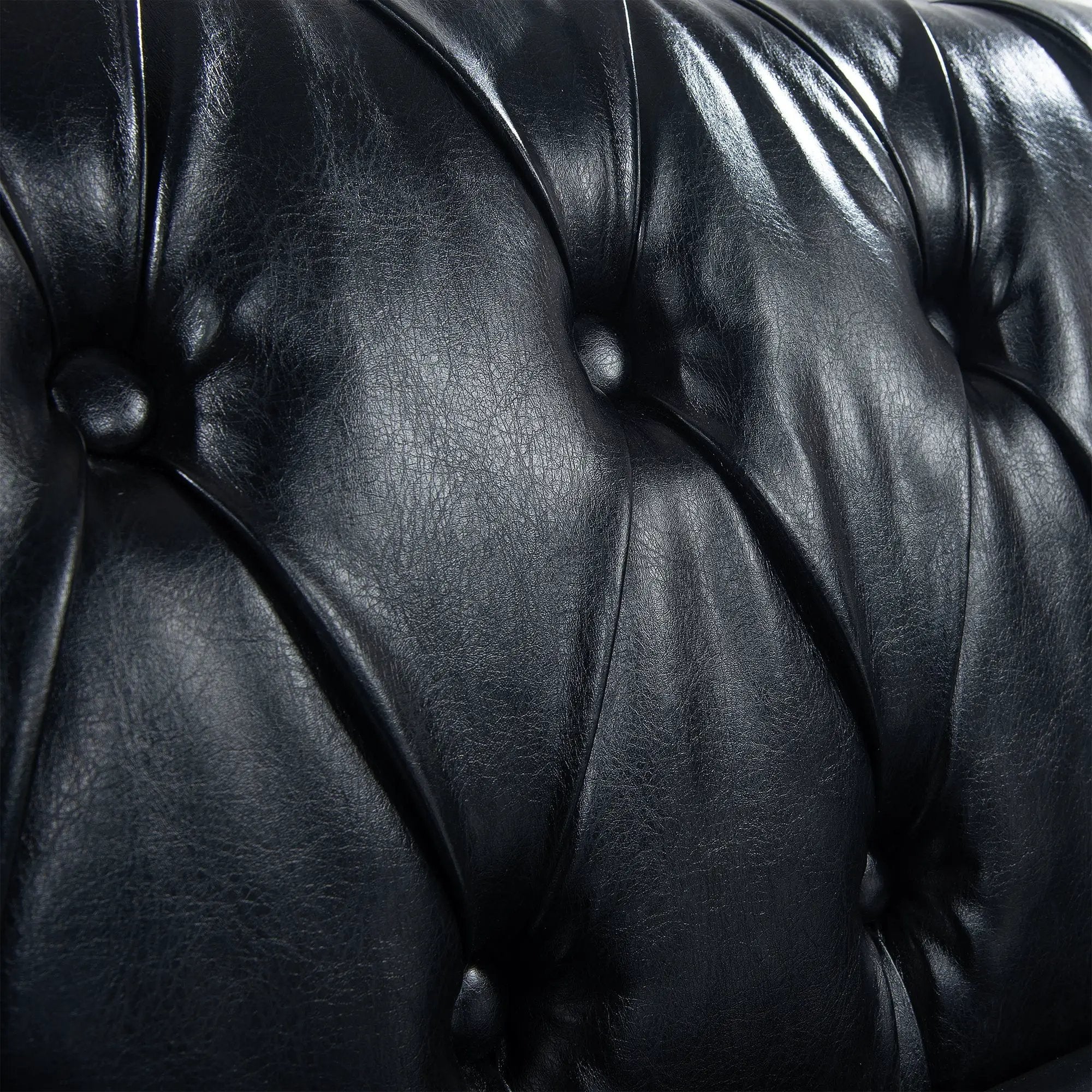 84.65" Black PU Rolled Arm Chesterfield Three Seater Sofa by HouseOfZazla