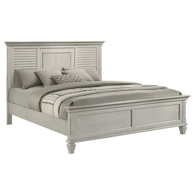 Franco Wood Eastern King Panel Bed Distressed White by Unique Piece Furniture