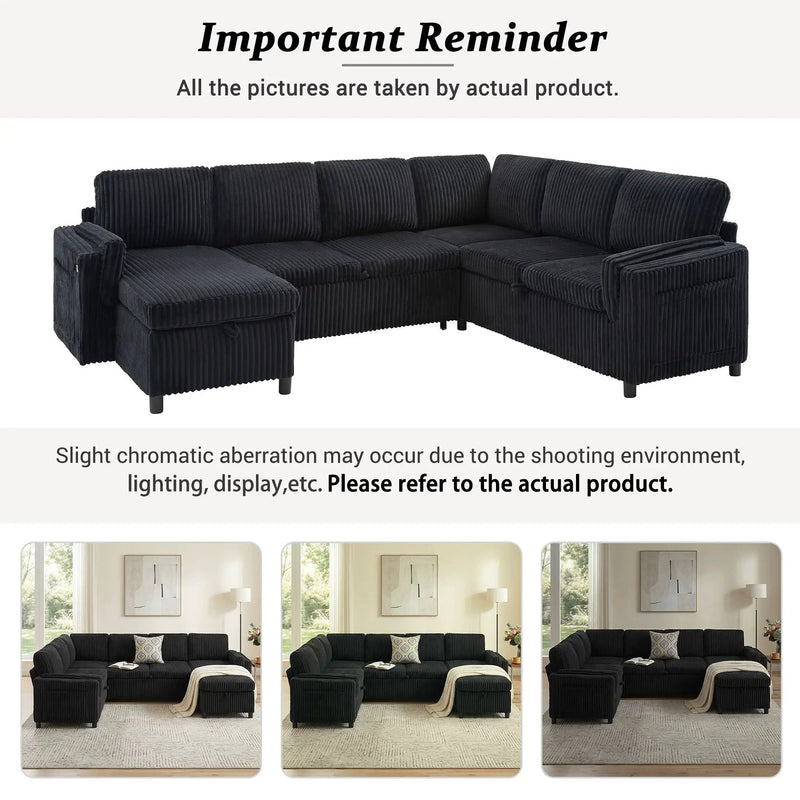 Convertible U-Shaped Sectional Sofa Bed With USB Ports And Storage by HouseOfZazla