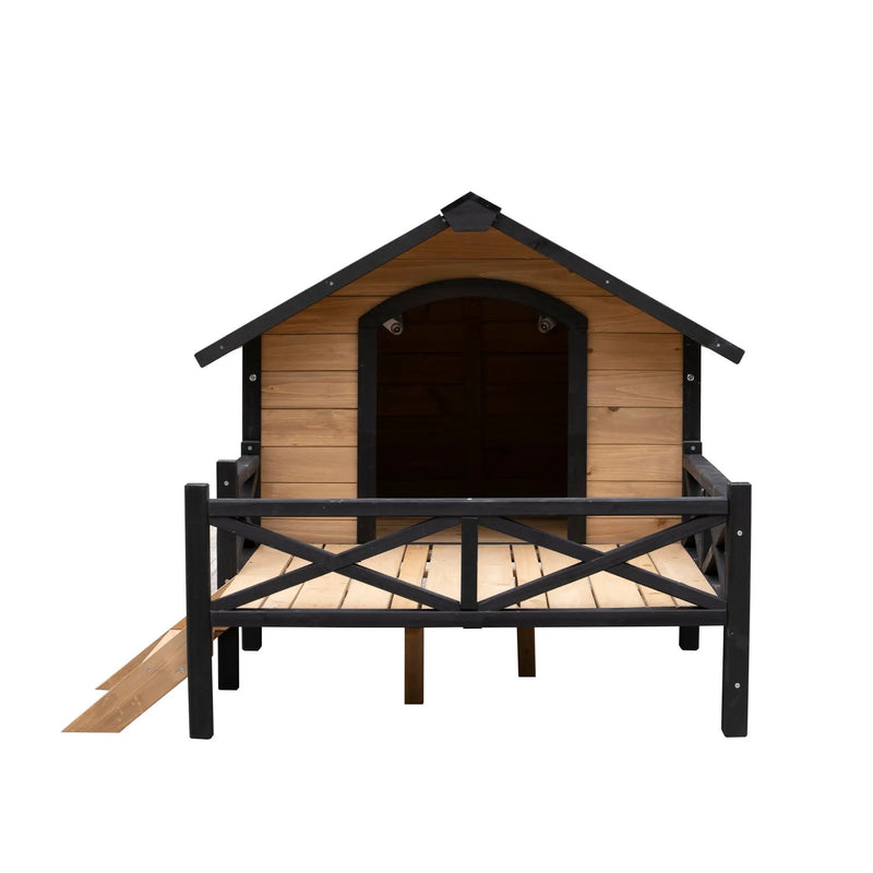 Outdoor Large Wooden Cabin House Style Dog Kennel with Porch by HouseOfZazla