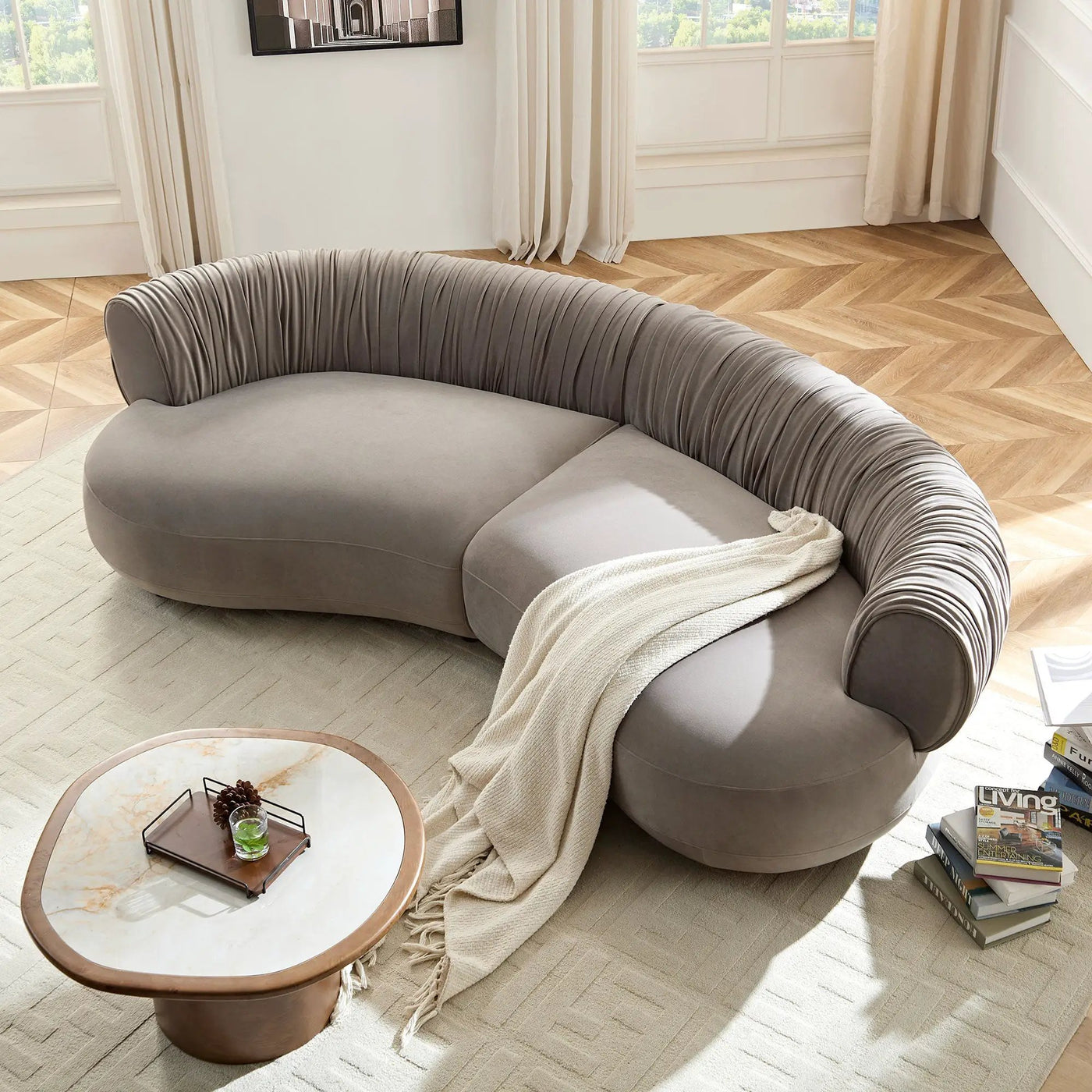Modern Curved Sofa with Elegant Crescent Design by HouseOfZazla