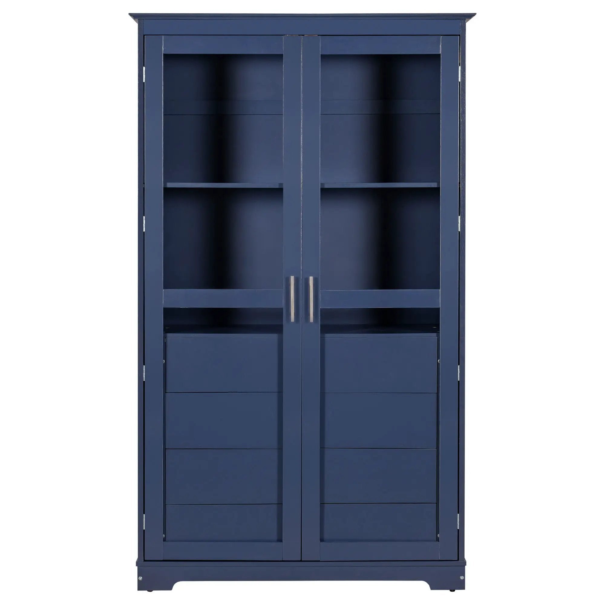 Kitchen Pantry, Freestanding Kitchen Storage Cabinet Display Cabinet With Glass Doors And 4 Built In Drawers For Living Room, Home Office - Blue by HouseOfZazla