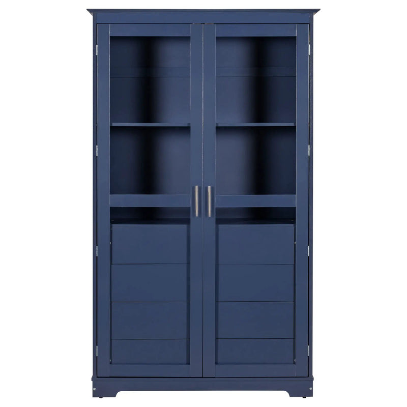 Kitchen Pantry, Freestanding Kitchen Storage Cabinet Display Cabinet With Glass Doors And 4 Built In Drawers For Living Room, Home Office - Blue by HouseOfZazla