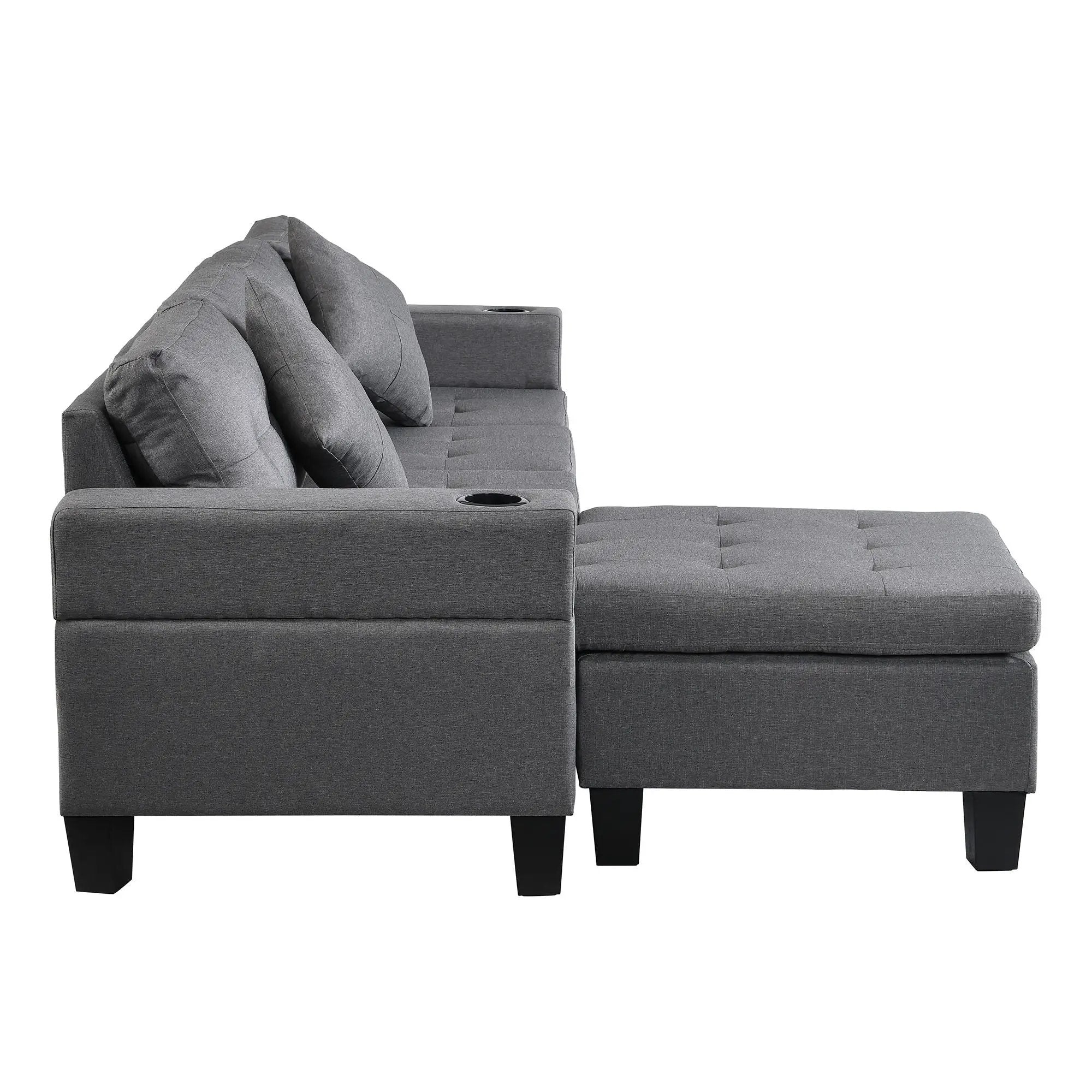 Modern Sectional Sofa Set With L Shape Chaise Lounge, Cup Holder, 4 Seat - Gray by HouseOfZazla