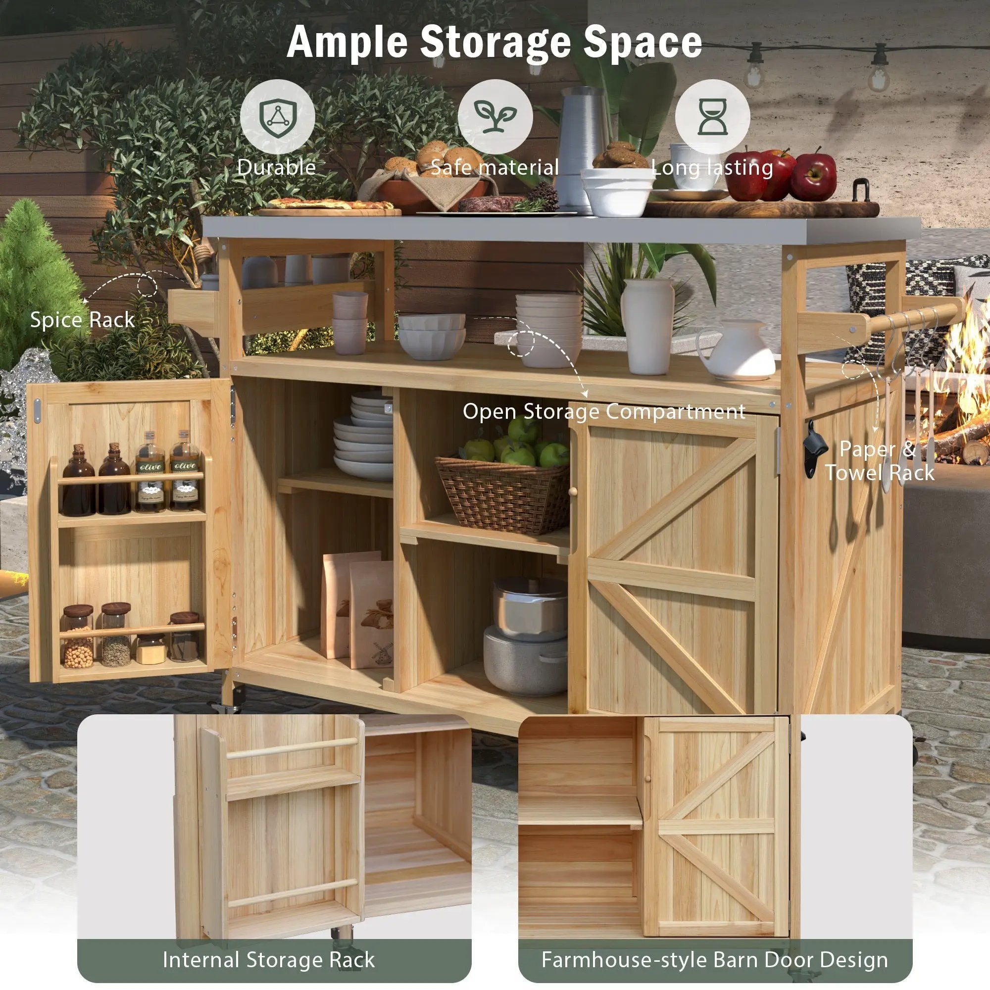 K&K Outdoor Kitchen Island, Rolling Bar Cart & Storage Cabinet by HouseOfZazla
