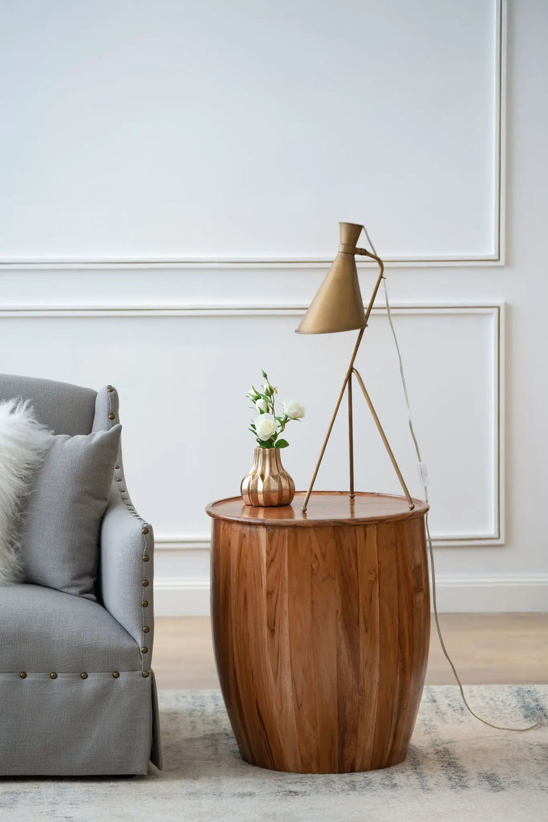 Drum Side Table With Tray Style Top - Brown by HouseOfZazla