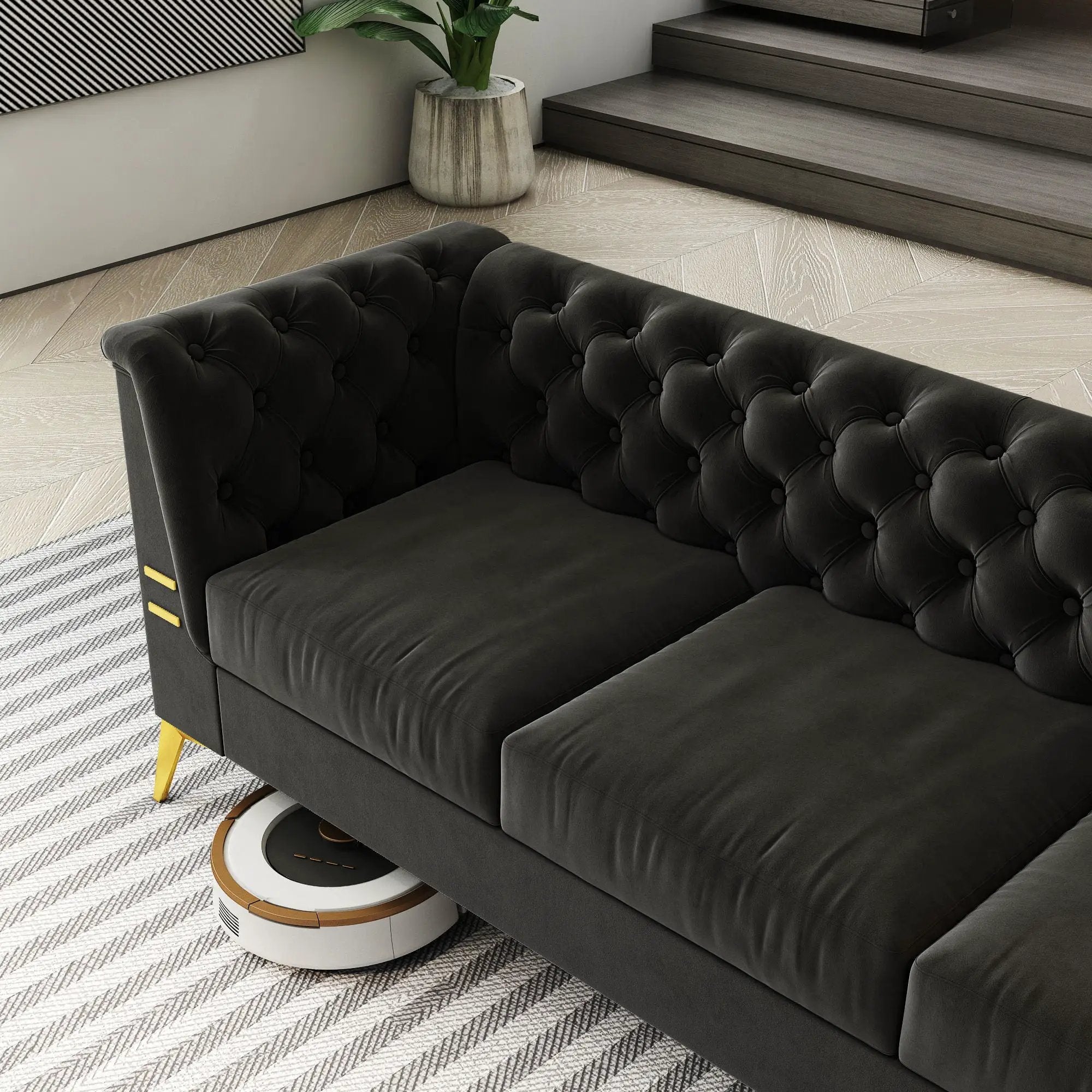 Luxurious Sofa With Legs, Modern Chesterfield Design, Tufted Upholstery, 3 Seat Couch For Living Room And Office by HouseOfZazla
