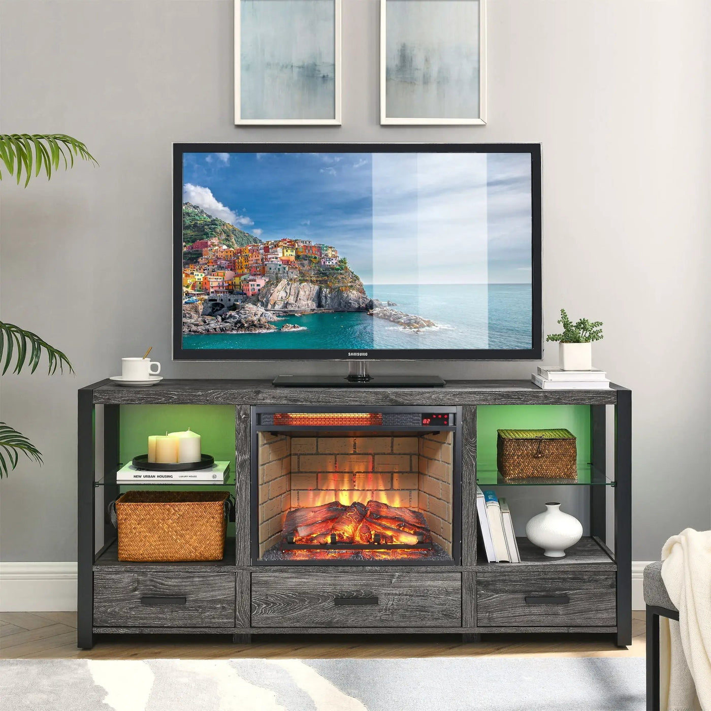Infrared Quartz Heater Fireplace Insert -Woodlog Version With Brick by HouseOfZazla
