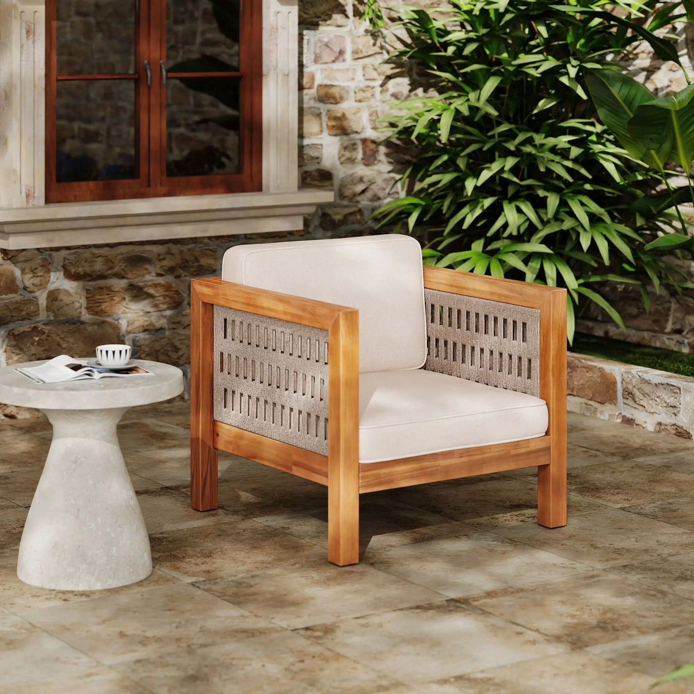 Outdoor Club Chair & Rope Arm And Cushions by HouseOfZazla