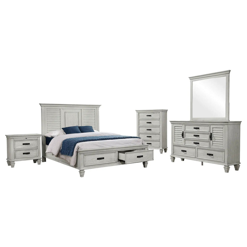 Franco 5-piece Eastern King Bedroom Set Distressed White by Unique Piece Furniture