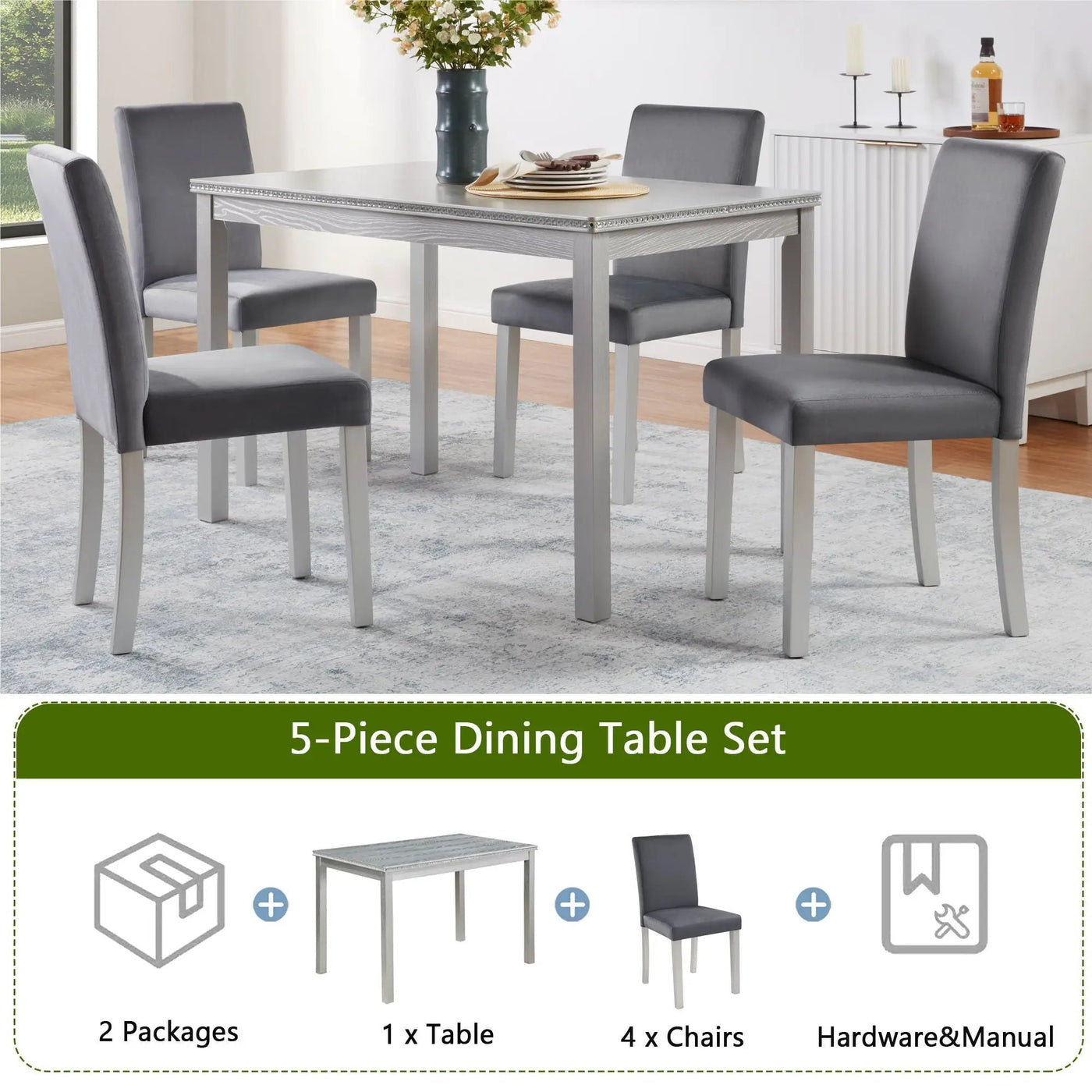 Dining Table Set, Table With A Rectangular Table And Upholstered Chairs by HouseOfZazla