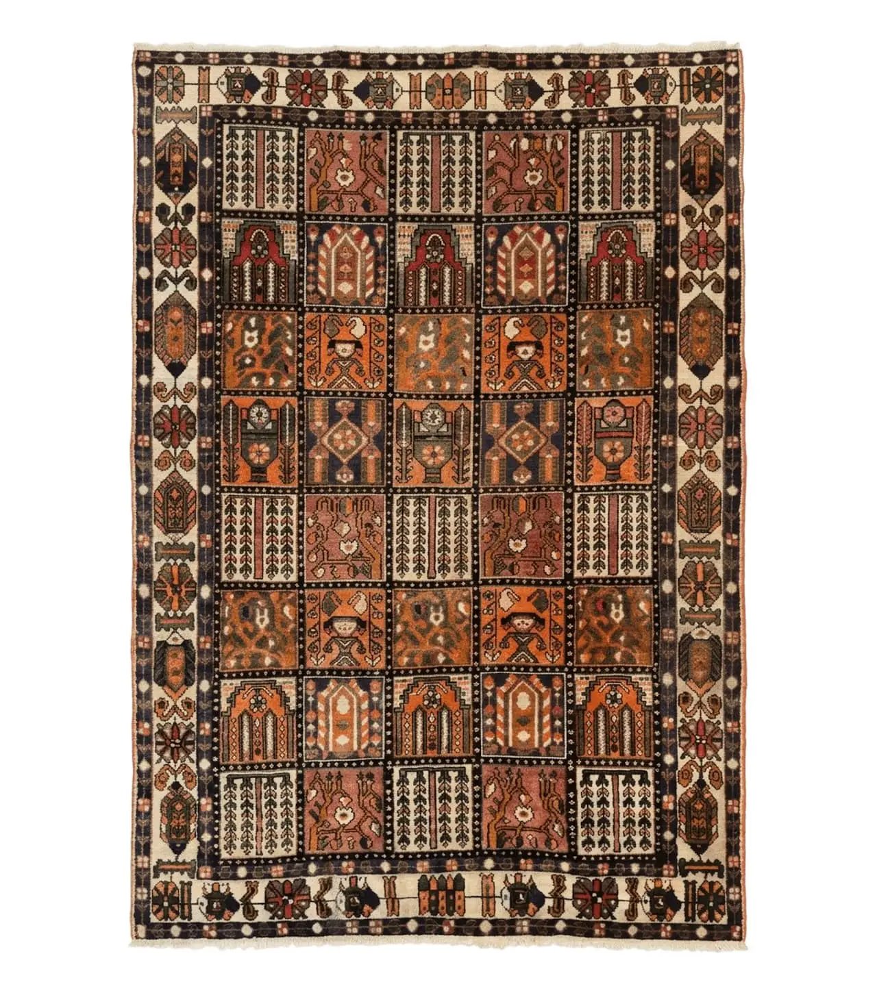 Persian Bakhtiari Tribal Rug 7x10, Panel Design, Semi Antique by Jewel Rugs
