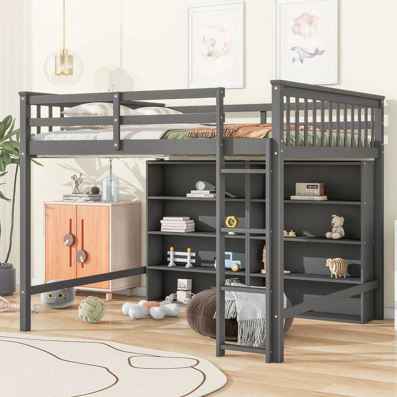 Loft Bed With 8 Open Storage Shelves And Built In Ladder by Unique Piece Furniture