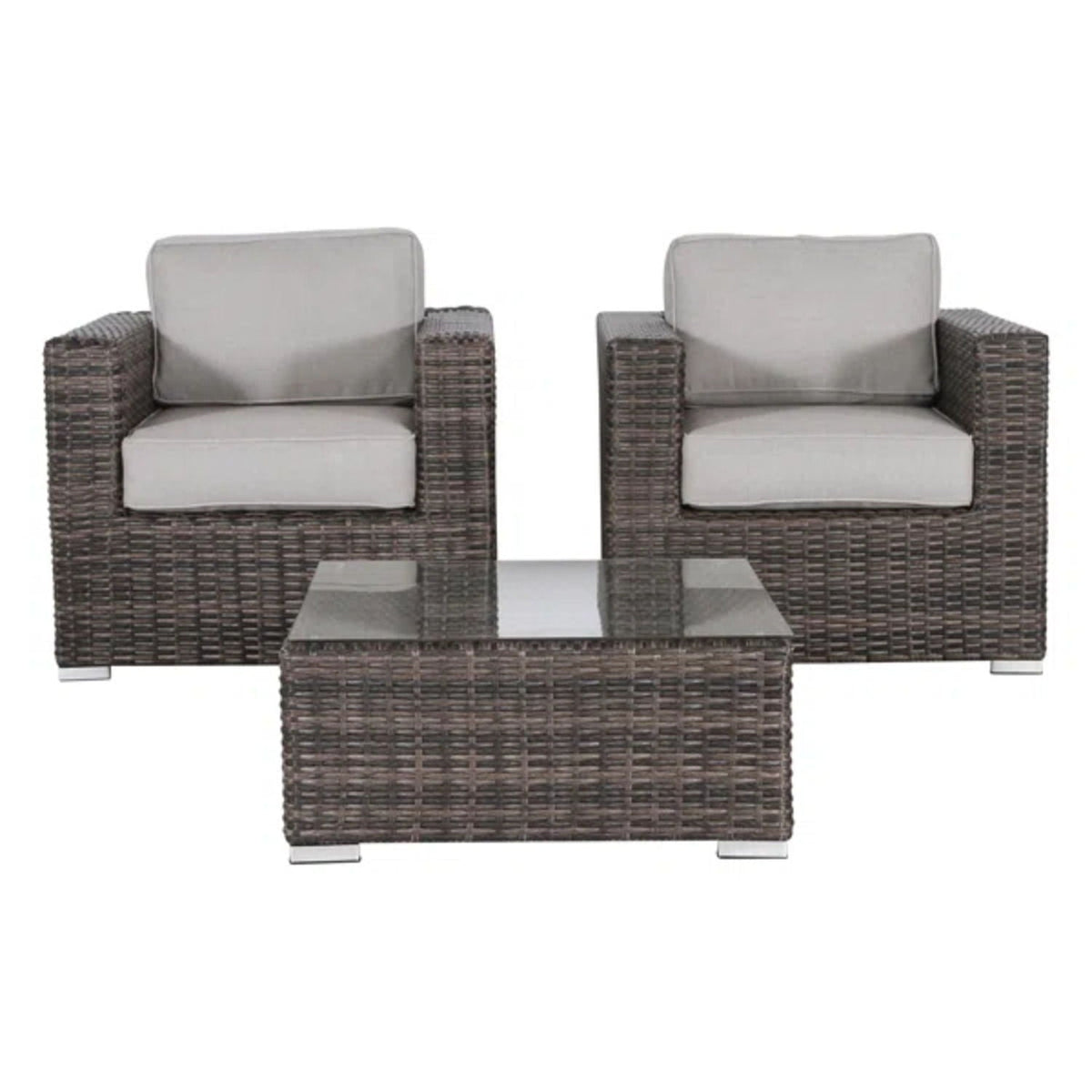 3 Piece Outdoor Seating Set with Cushions - Light Brown, Dark Brown, or Dark Gray, photo 3 of 17