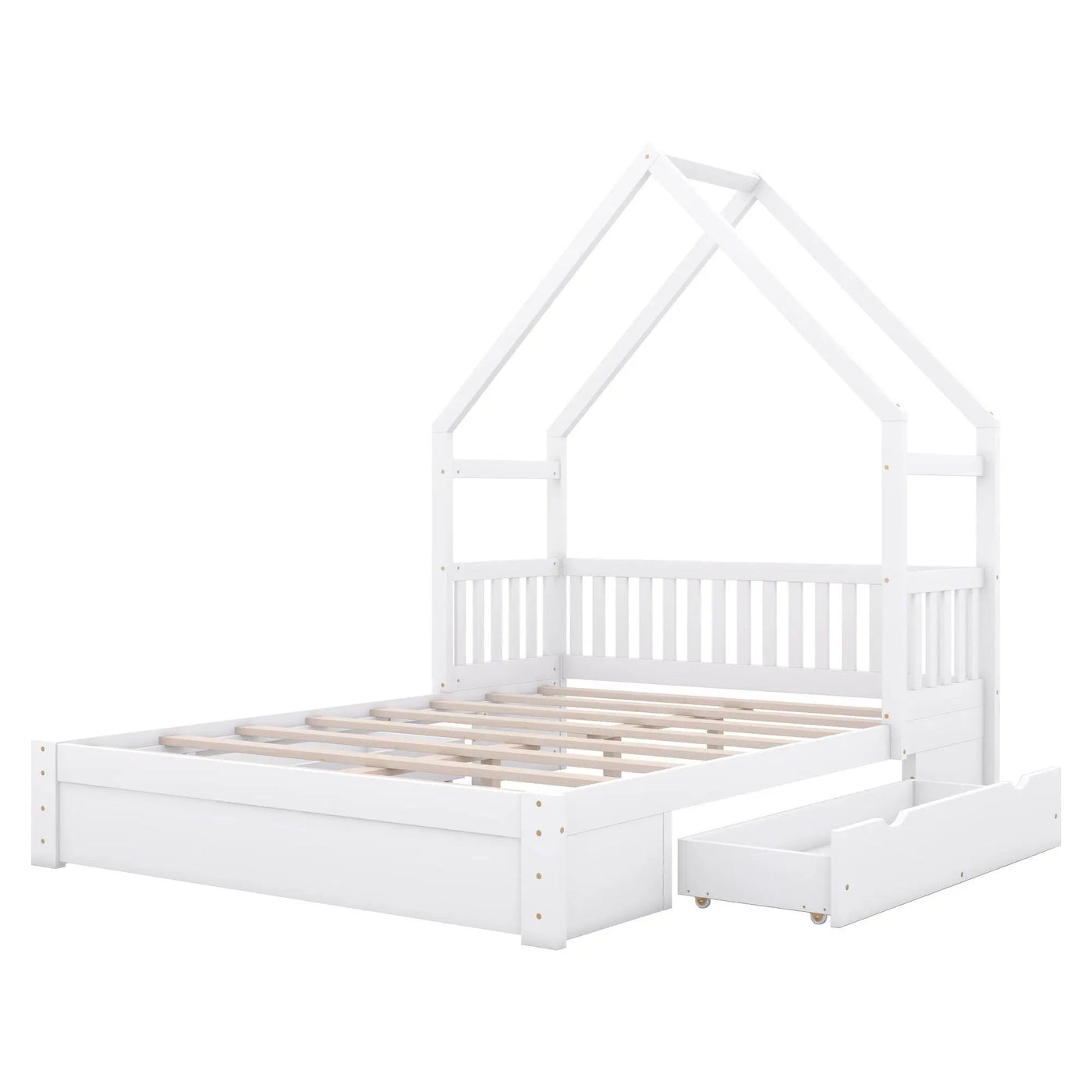 House Style Platform Bed With Guardrail And 2 Drawers by HouseOfZazla