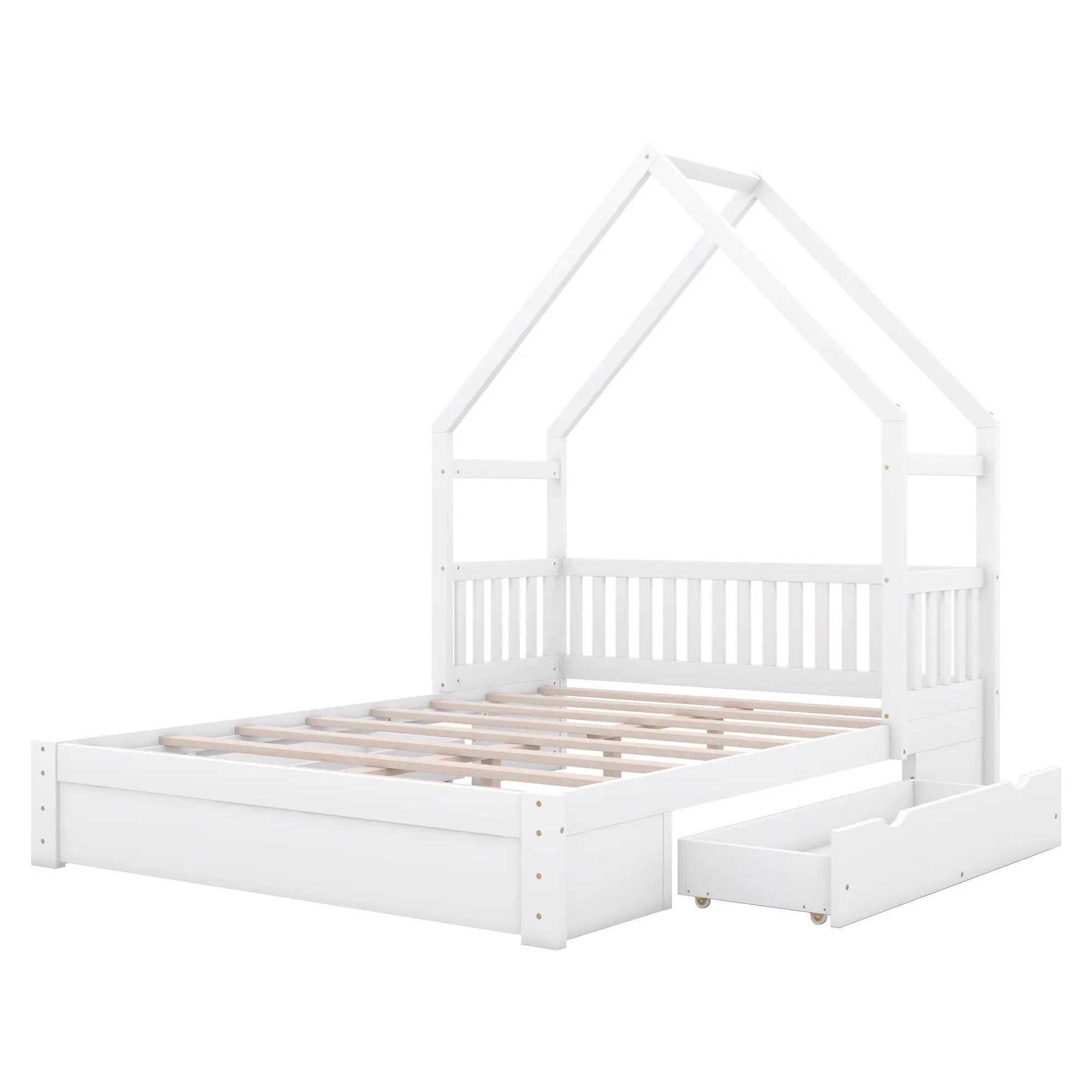 House Style Platform Bed With Guardrail And 2 Drawers by Unique Piece Furniture