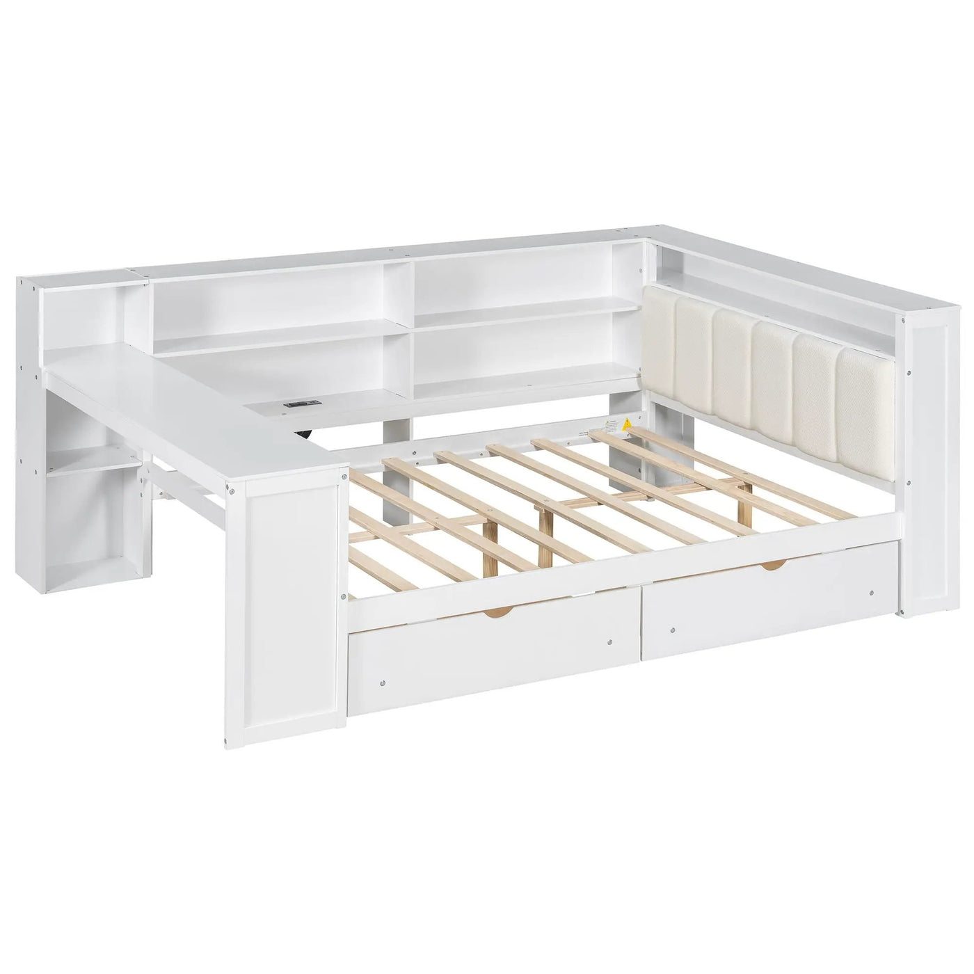 Platform Bed With Storage Shelves, Drawers, Charging Station, LED, Desk by HouseOfZazla