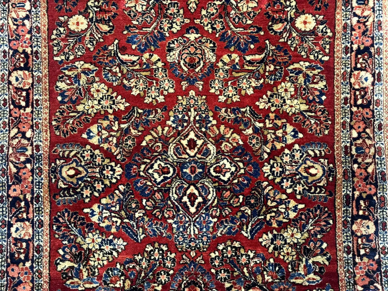 Antique Persian Sarouk Rug 3x5, Red, Floral, 200 KPSI by Jewel Rugs