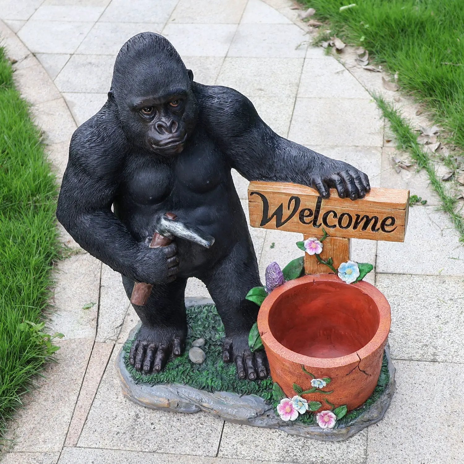 Outdoor Garden Sculpture Chimpanzee Flower Pot Planter by HouseOfZazla