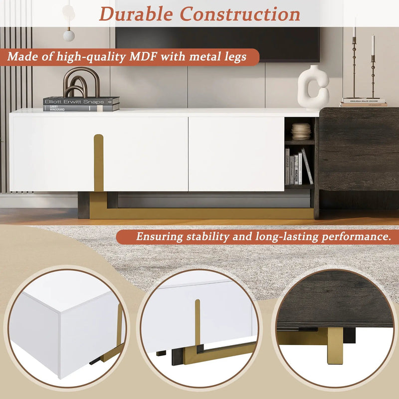 TV Stand With 1 Drawer, 2 Cabinets And Adjustable Shelves by HouseOfZazla