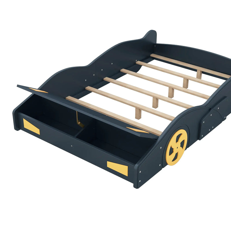 Race Car Shaped Platform Bed With Wheels And Storage by HouseOfZazla