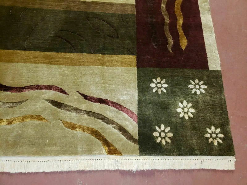 6' X 9' Modern Handmade Tibetan Nepal Wool & Silk Rug Decorative Abstract Gold by Jewel Rugs