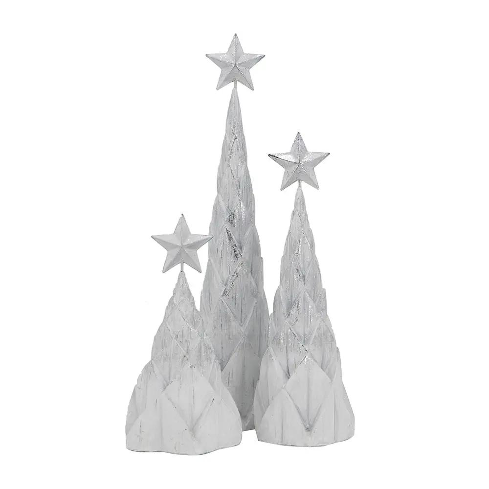 Resin / Foil Christmas Tree With Star Top (Set of 3) - White / Silver by HouseOfZazla