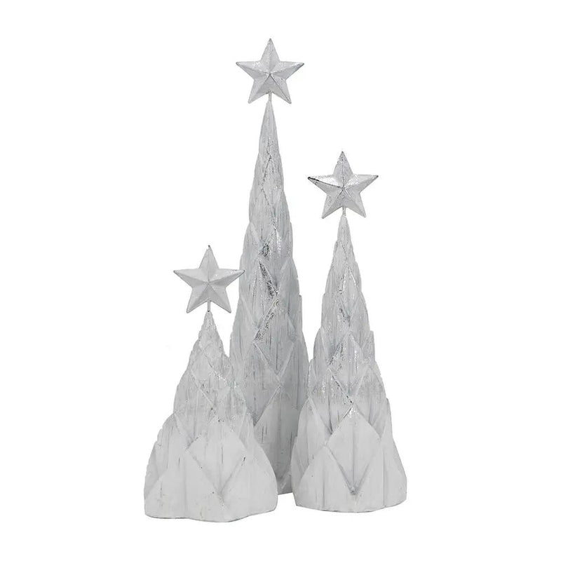 Resin / Foil Christmas Tree With Star Top (Set of 3) - White / Silver by Unique Piece Furniture