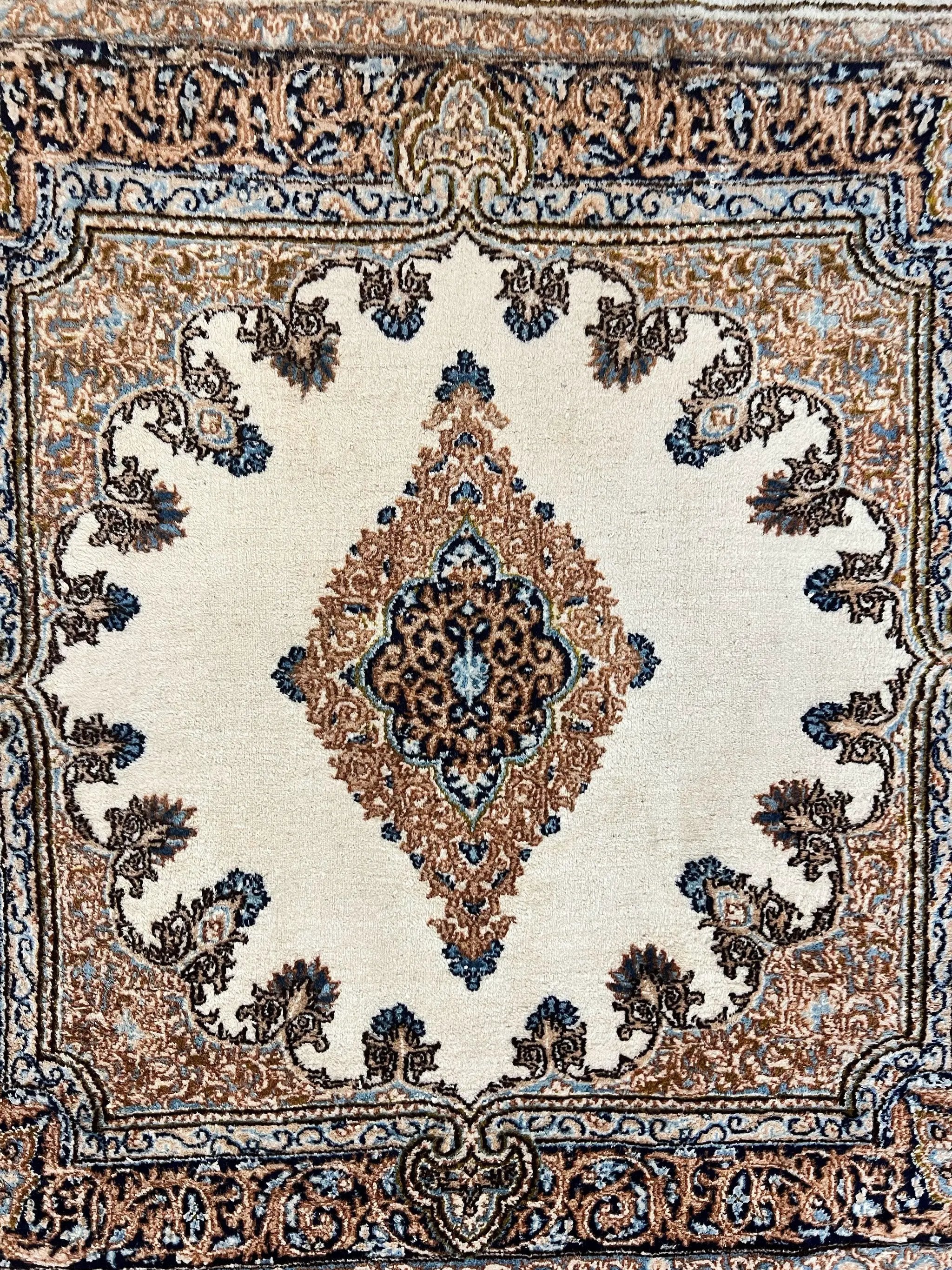Square Persian Kirman Rug 4x4, Semi Open Field, Handmade by Jewel Rugs