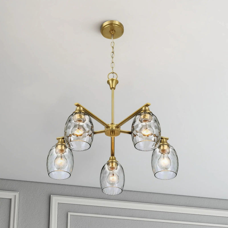 5 Lights Linear Arms With Chain Chandelier - Clear / Gold by HouseOfZazla