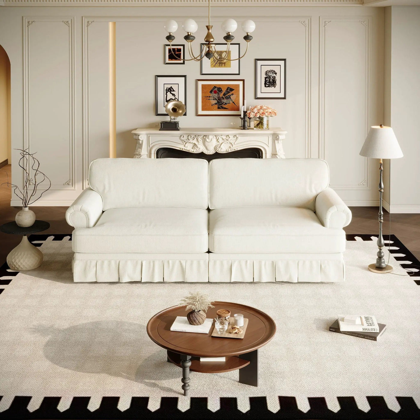 Luxuriously Comfortable Cloud Couch Sofa With Elegant Rolled Arms & Pleated Skirt Design by HouseOfZazla