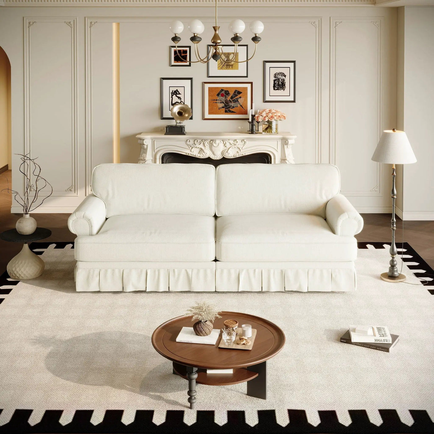 Luxuriously Comfortable Cloud Couch With Elegant Rolled Arms & Pleated Skirt Design by HouseOfZazla