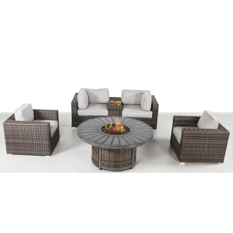 Patio Seating Group For 4 With Cushions And Fire Pit Table - Brown by Unique Piece Furniture