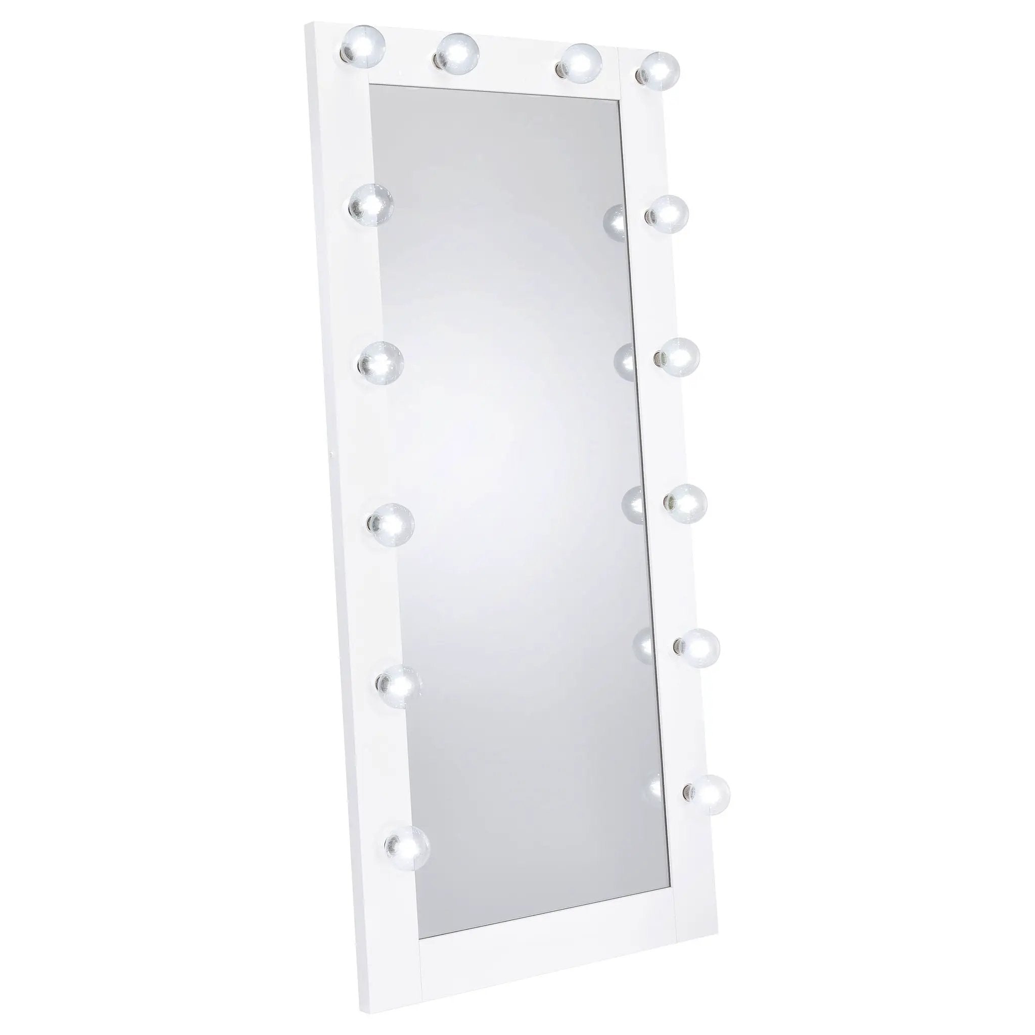 Zayan 32 x 71 Inch Floor Mirror LED Lighting White Gloss by Unique Piece Furniture