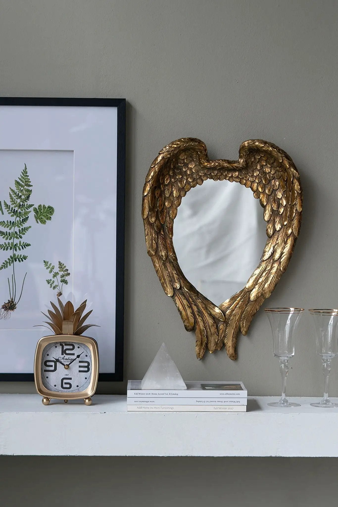 Wing Accent Mirror, Wall Mirror For Living Room - Gold by Unique Piece Furniture